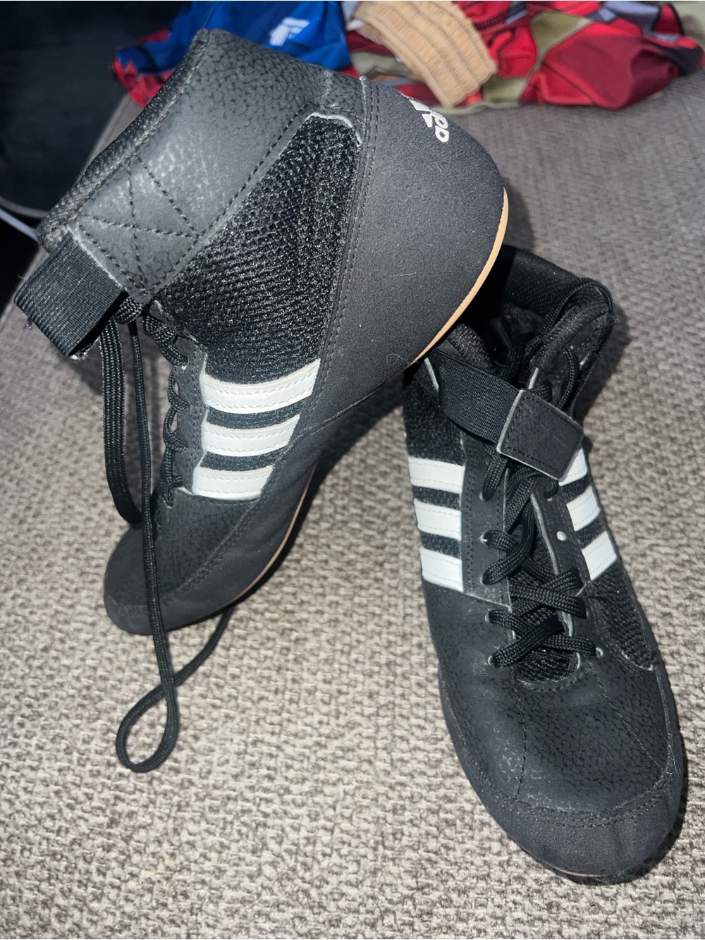 Youth adidas Black Wrestling Shoes with White Stripes
